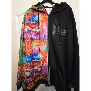 Disney Cars Land Hoodie Mens XXL Black Neon Lights Full Zip Jacket Sweatshirt 2X